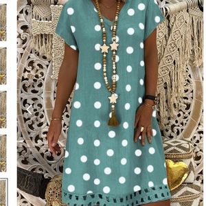 Zolucky | Dresses | Zolucky Vneck Short Sleeve Hollow Green Polka Dot  Summer Dress Size Med | Poshmark